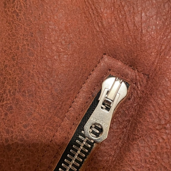 Brand New SANDRO Zinal shearling biker jacket, Sz 4 - Picture 10 of 11